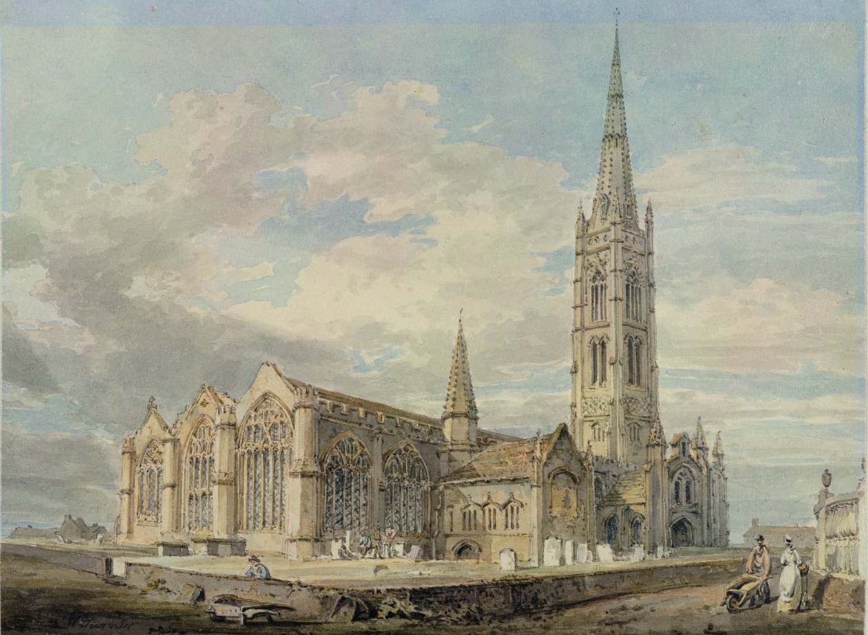 Noordoostelijk uitzicht op de kerk van Grantham, Lincolnshire, c.1797 door Joseph Mallord William Turner