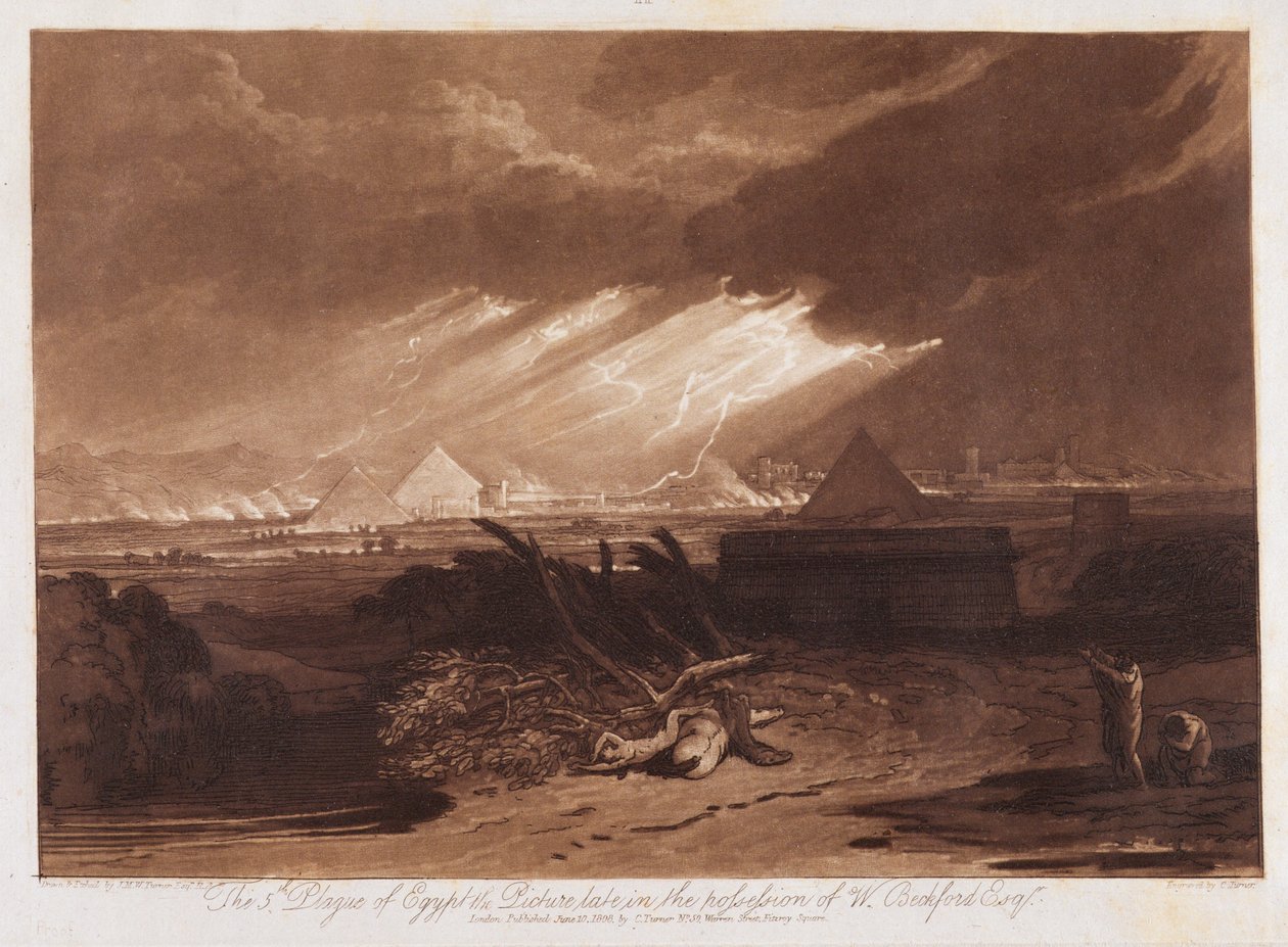 De Vijfde Plaag van Egypte, gegraveerd door Charles Turner (1773-1857) 1808 door Joseph Mallord William Turner