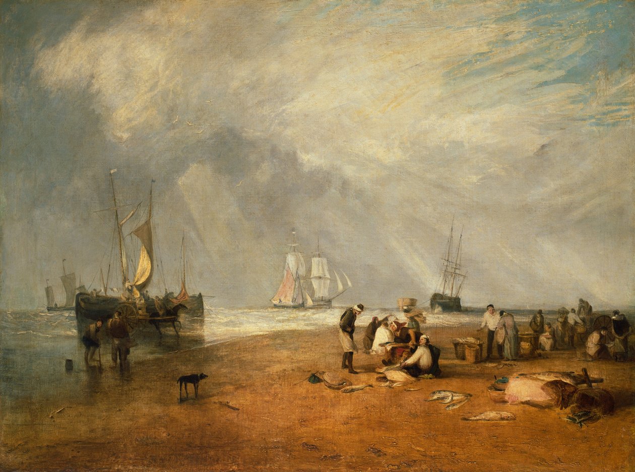 De vismarkt op Hastings Beach door Joseph Mallord William Turner