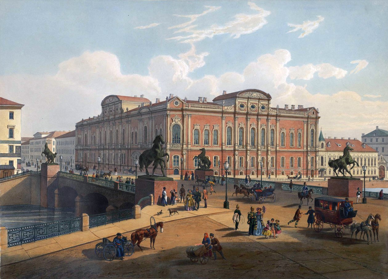 Paleis en Anichkov-brug St. Petersburg door Joseph Maria Charlemagne Baudet