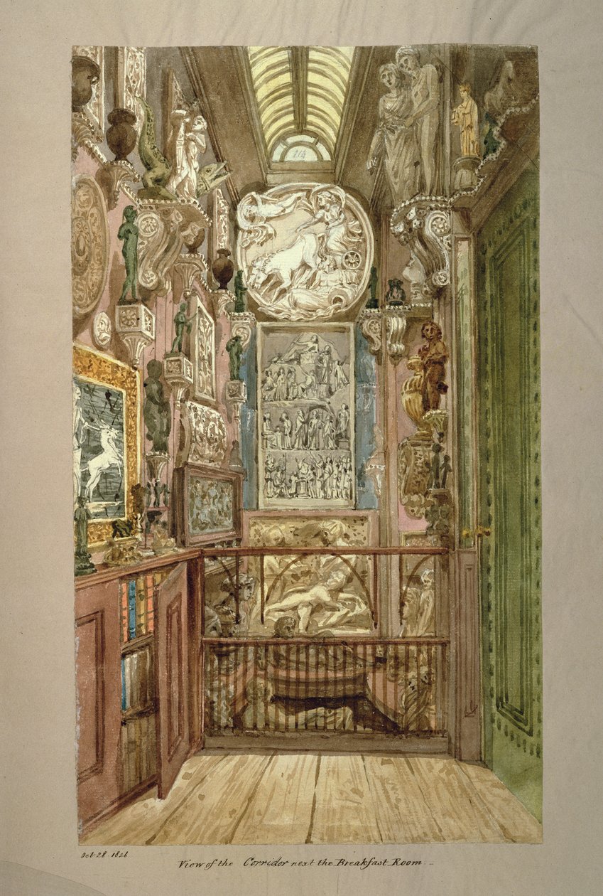 Uitzicht op de gang naast de ontbijtkamer, 28 oktober 1826 door Joseph Michael Gandy