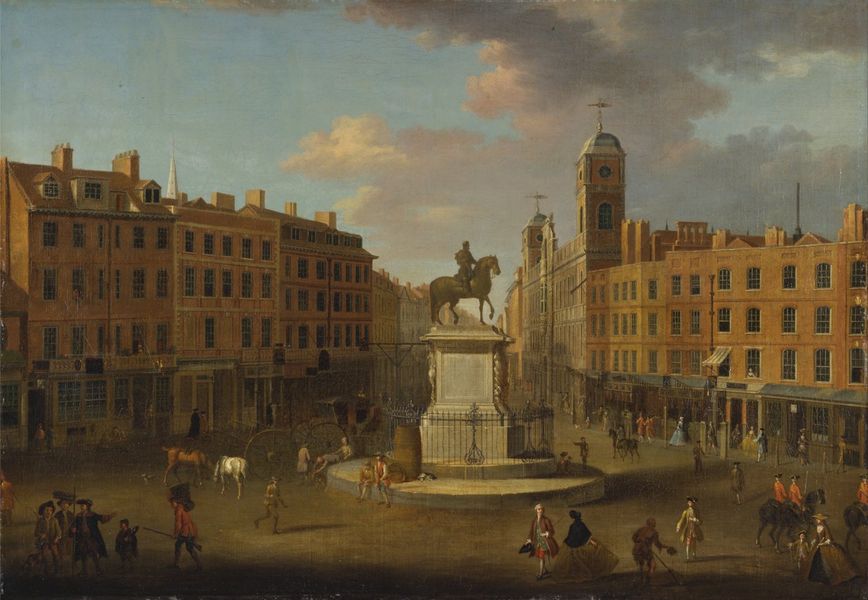 Charing Cross, met het standbeeld van koning Karel I en Northumberland House door Joseph Nickolls