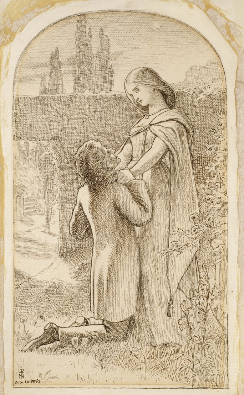 Twee geliefden in een sterrenverlichte tuin, 1862 door Joseph Noel Paton