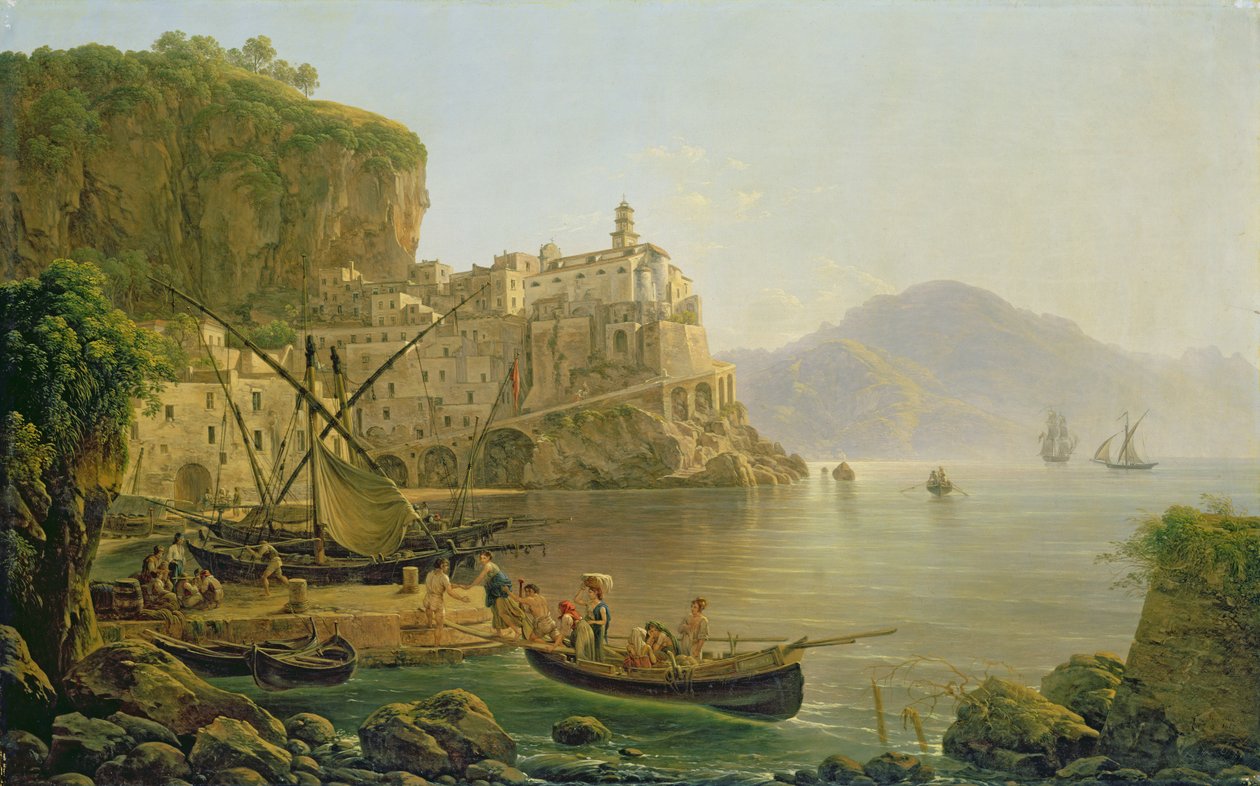 Uitzicht richting Atrani aan de Amalfikust, 1817 door Joseph Rebell