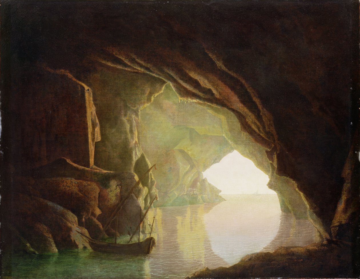 Een Grot in de Golf van Salerno, Zonsondergang, ca. 1780-1 door Joseph Wright of Derby