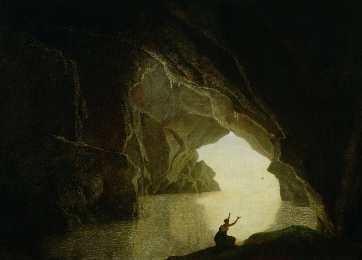 Een grot in de Golf van Salernum, met de figuur van Julia, verbannen uit Rome, tentoongesteld in 1780 door Joseph Wright of Derby