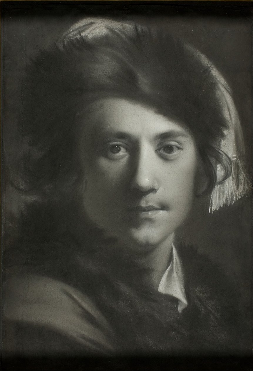 Zelfportret met bontmuts door Joseph Wright of Derby