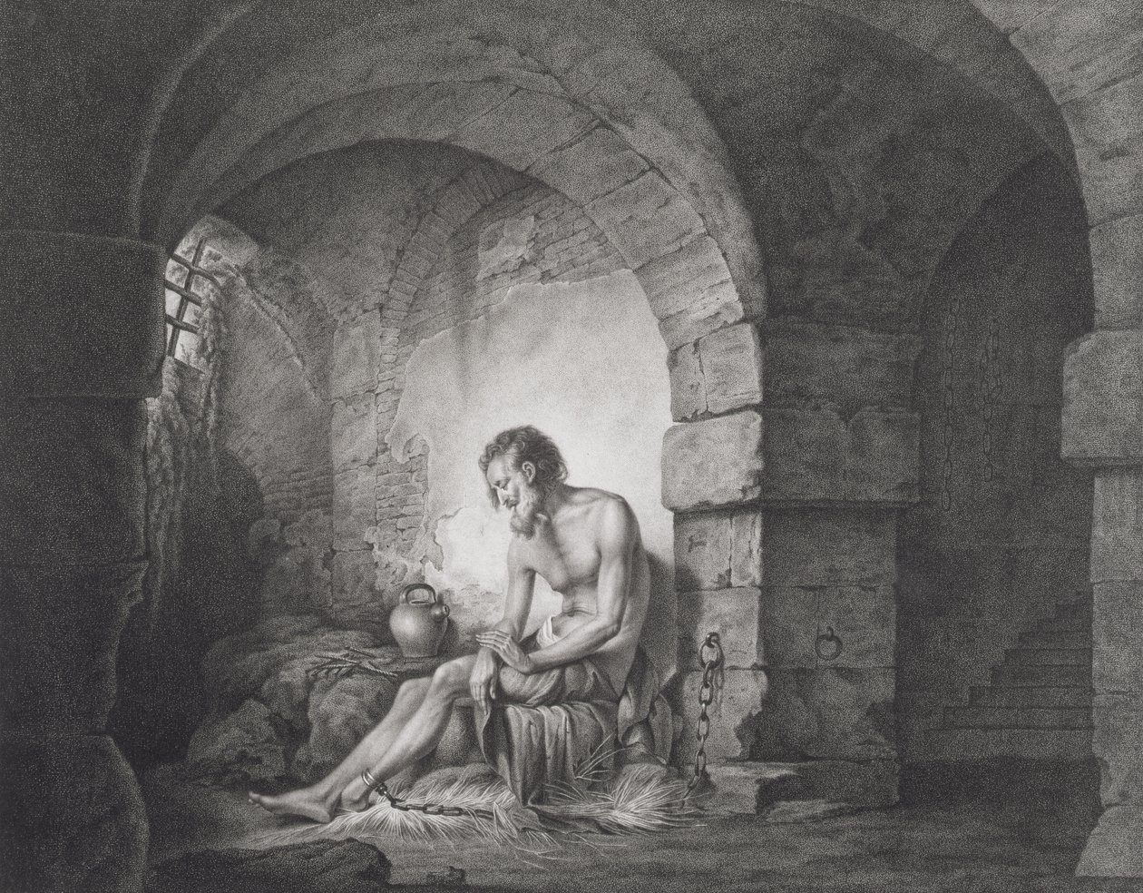 De gevangene, gegraveerd door Thomas Ryder (1746-1810) 1786 door Joseph Wright of Derby