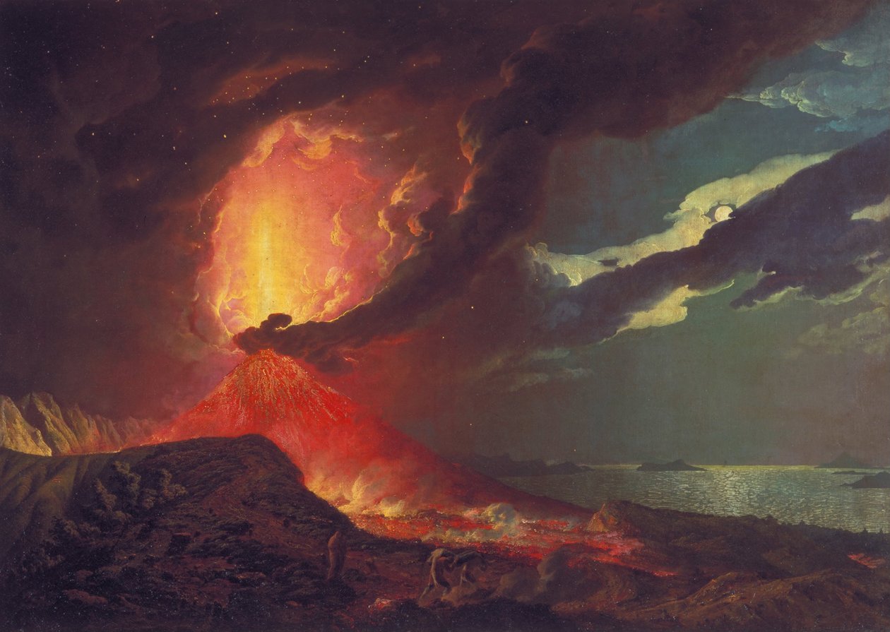 Vesuvius in Uitbarsting, met Uitzicht over de Eilanden in de Baai van Napels door Joseph Wright of Derby