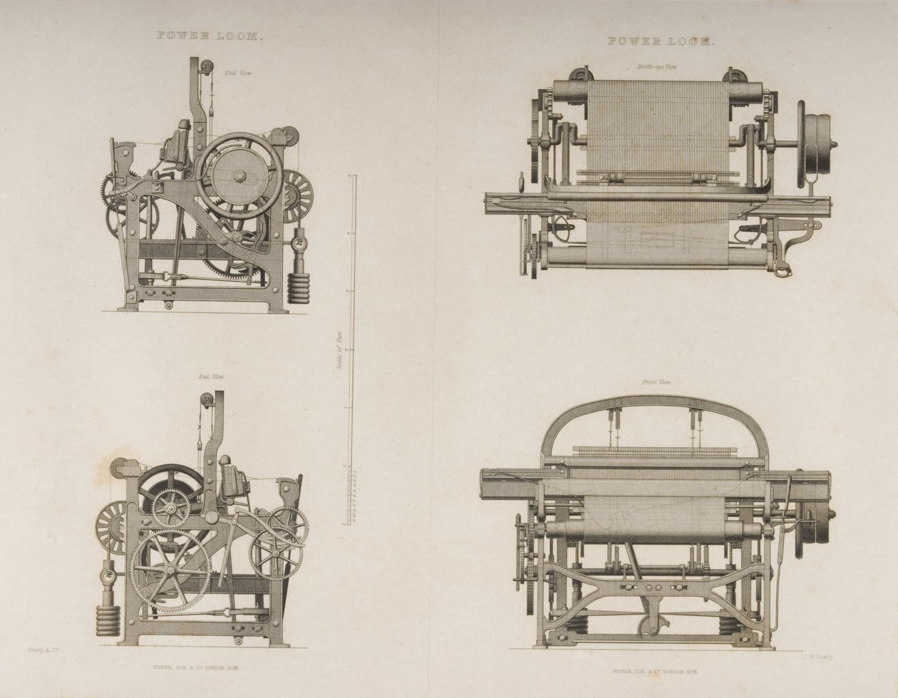 Vier uitzichten van het weefgetouw, ca. 1830 door Joseph Wilson Lowry
