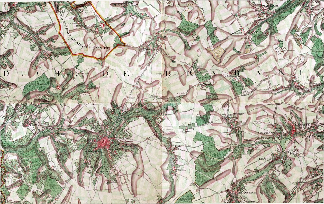Kaart van Nivelles, België door Joseph de Ferraris