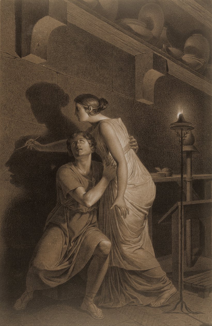 De Uitvinding van het Tekenen (recto); Schets van Onderbeenbotten van Menselijk Skelet (verso) door Joseph Benoît Suvée
