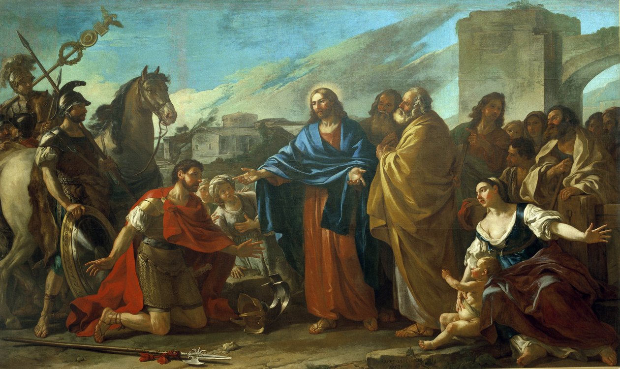 Wonderen van Christus: "De centurion aan de voeten van Christus" door Joseph Marie, the Elder Vien