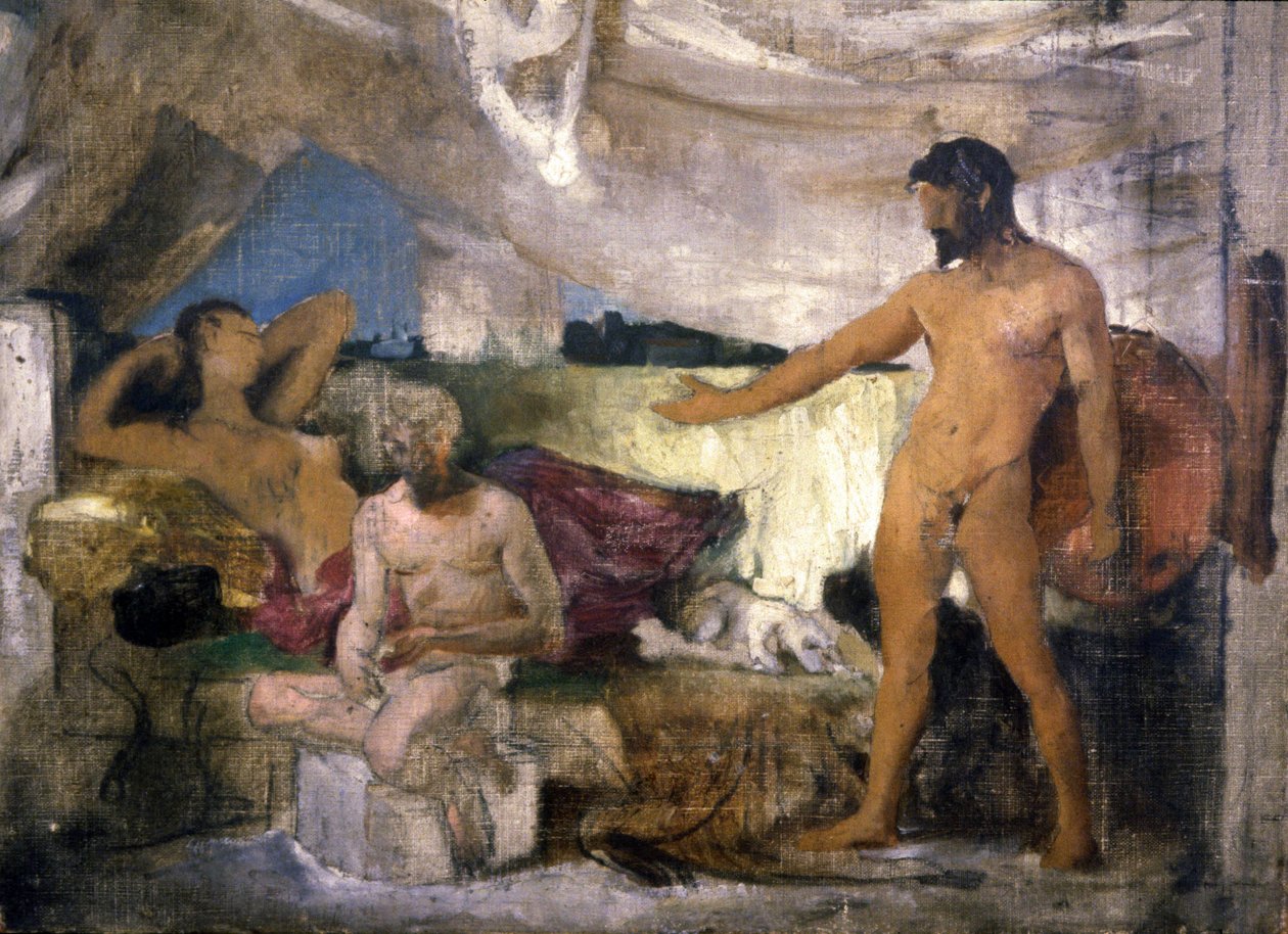 Trojaanse oorlog: Achilles en Priamus, koning van Troje, ca. 1850 (schets) door Joseph Noel Sylvestre