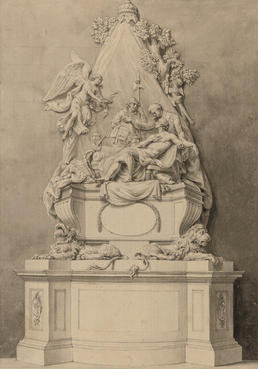 Monument van generaal-majoor Wolfe, North Area, Westminster Abbey (inkt en gewassen op papier) door Joseph (attr. to) Wilton