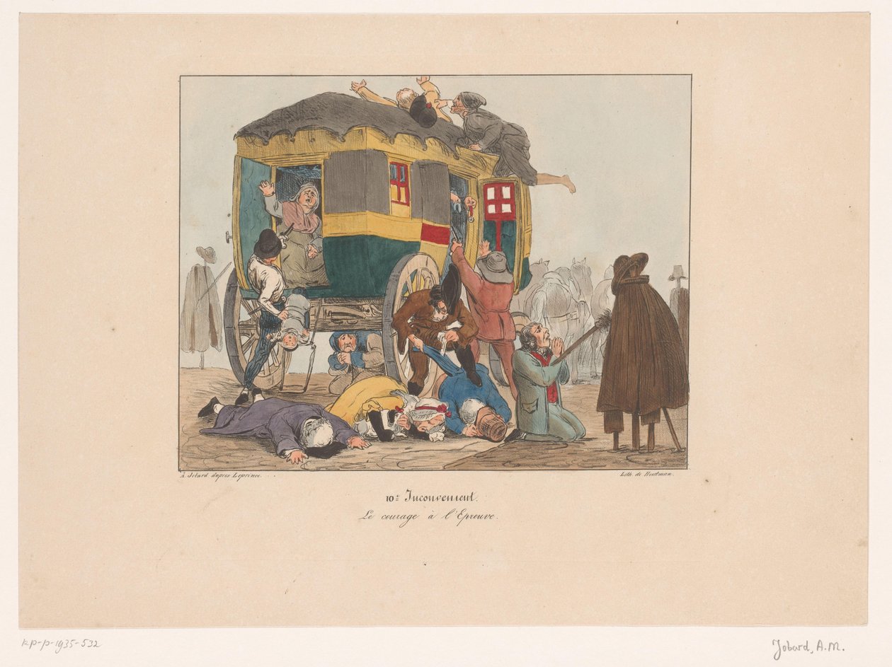 Omnibus met passagiers wordt overvallen door Joseph Ambroise Jobard
