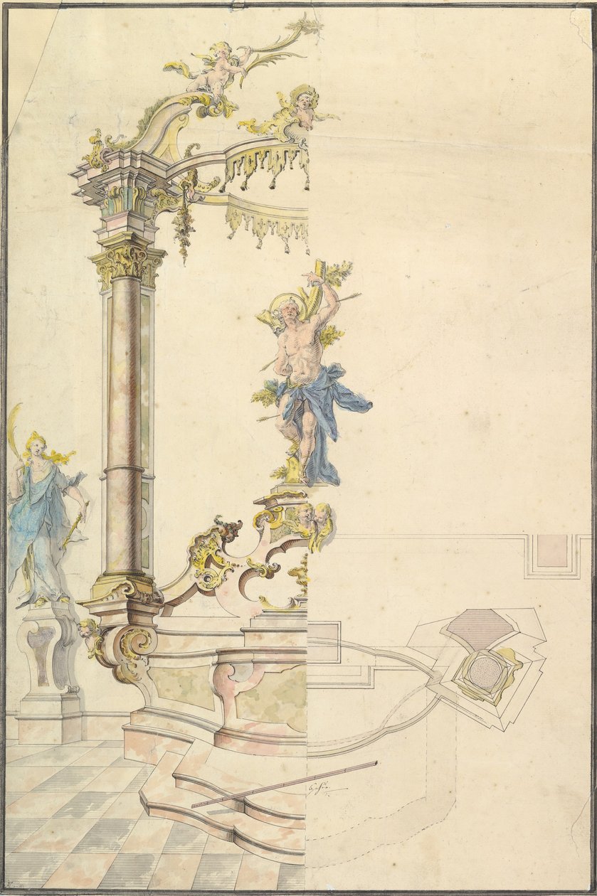Ontwerp voor een altaarstuk met een figuur van St. Sebastian, 1741 door Joseph Anton Feuchtmayer