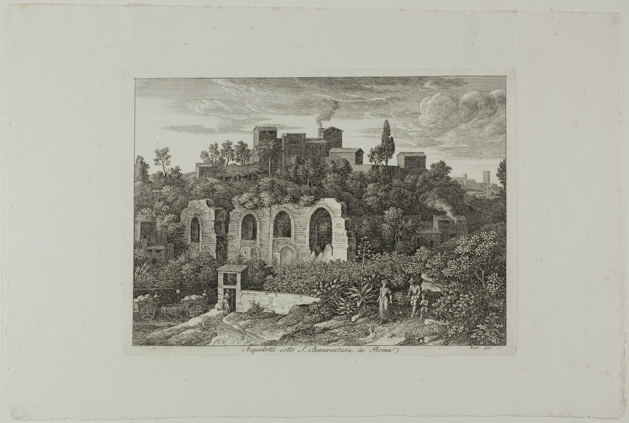 Aquaduct onder het klooster van St. Bonaventura in Rome, plaat tien uit Die Römische Ansichten door Joseph Anton Koch