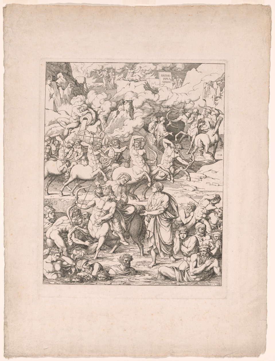 Dante steekt de stroom van bloed van de tirannen en moordenaars over op de rug van Nessus de centaur door Joseph Anton Koch