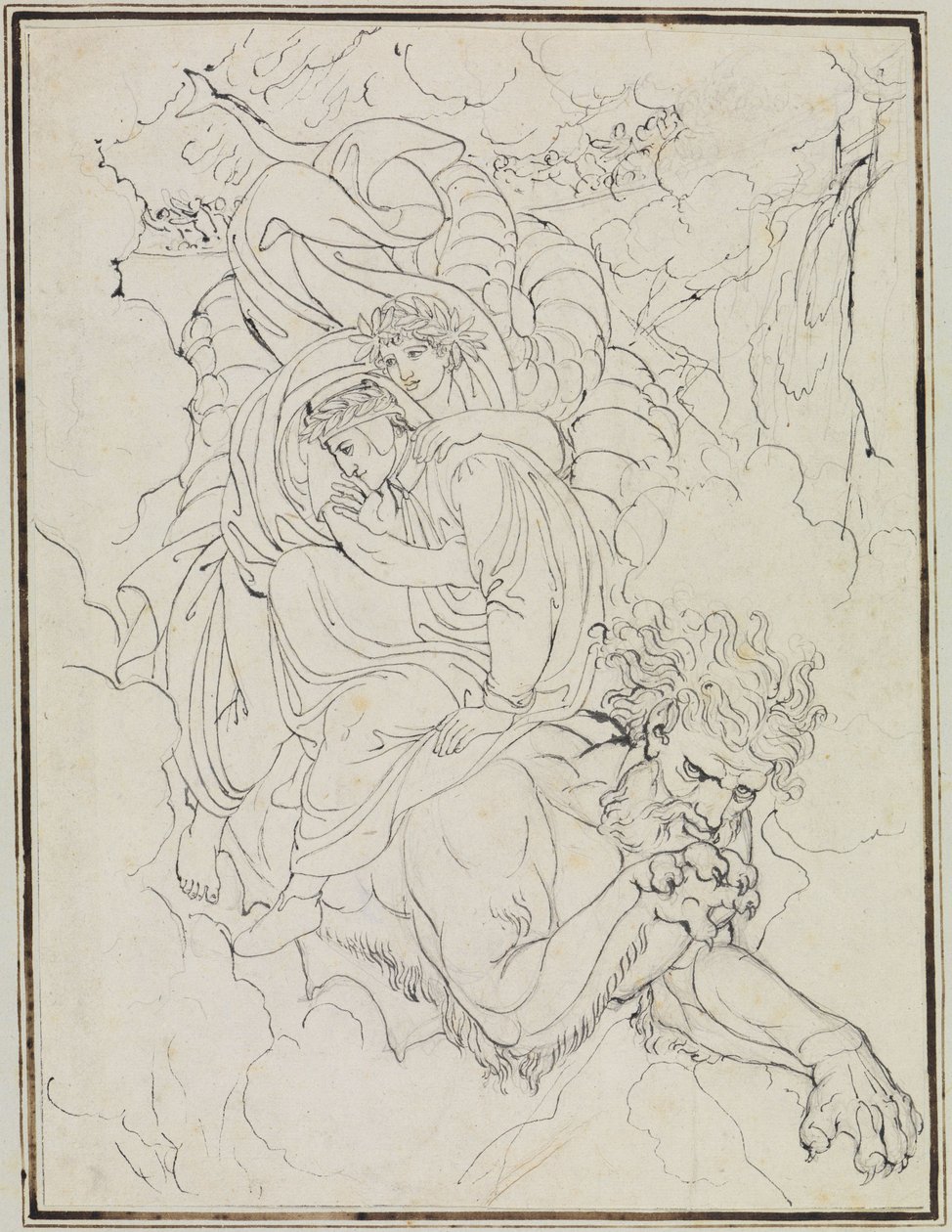 Dante en Vergilius op de rug van Geryon (Dante, Inferno, Canto 17, vers 94) door Joseph Anton Koch
