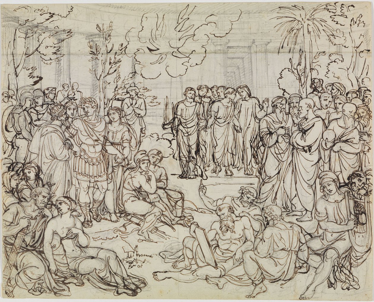 Dante en Vergilius bij de heidenen in het voorgeborchte (Dantes Inferno, zang 4, vs. 52) door Joseph Anton Koch