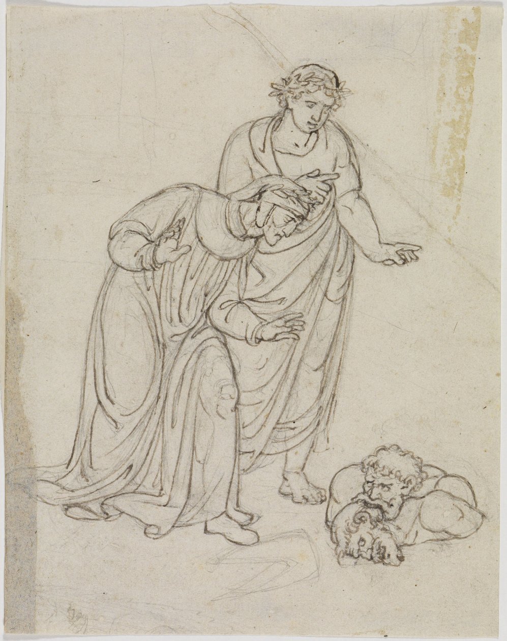 De landverraders in het ijs, graaf Ugolino en aartsbisschop Ruggieri, die elkaar verscheuren (Dante, Inferno, canto 33, V 109) door Joseph Anton Koch