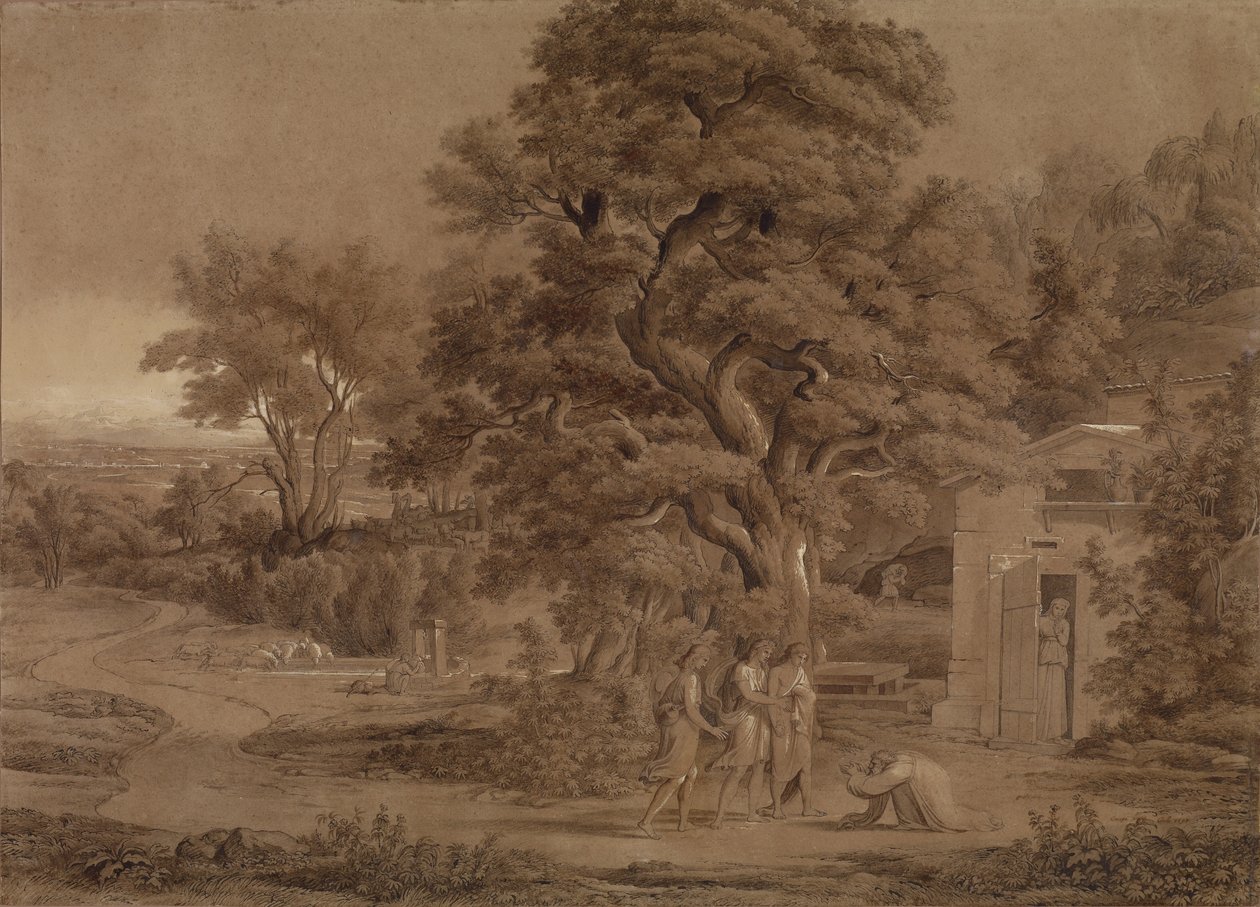 Landschap met Abraham en de drie engelen in de Mambrevallei door Joseph Anton Koch