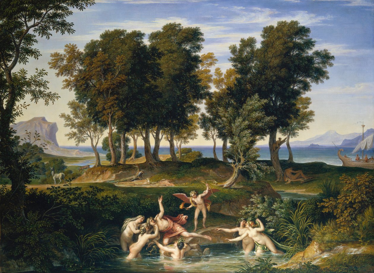 Landschap met de roof van Hylas door Joseph Anton Koch