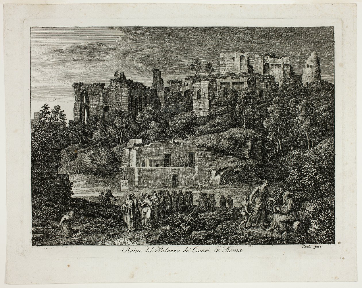 Ruïnes van het Paleis van de Caesars in Rome, plaat acht uit Die Römische Ansichten door Joseph Anton Koch