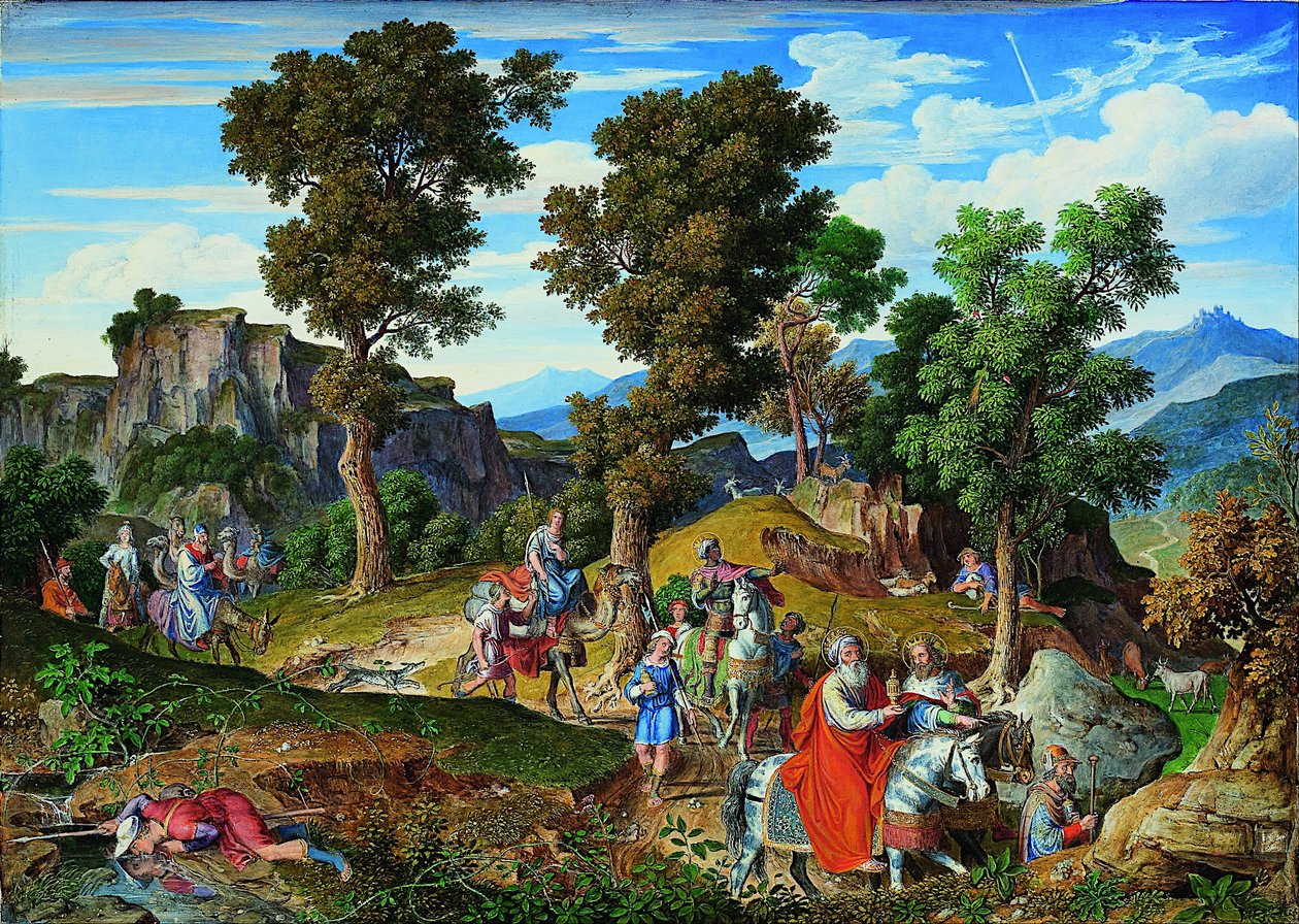 Landschap van Serpentara met de optocht van de Wijzen door Joseph Anton Koch