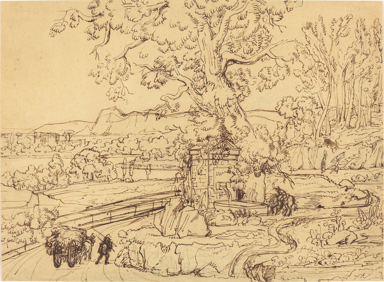 De Romeinse Campagna met een Oude Fontein door Joseph Anton Koch