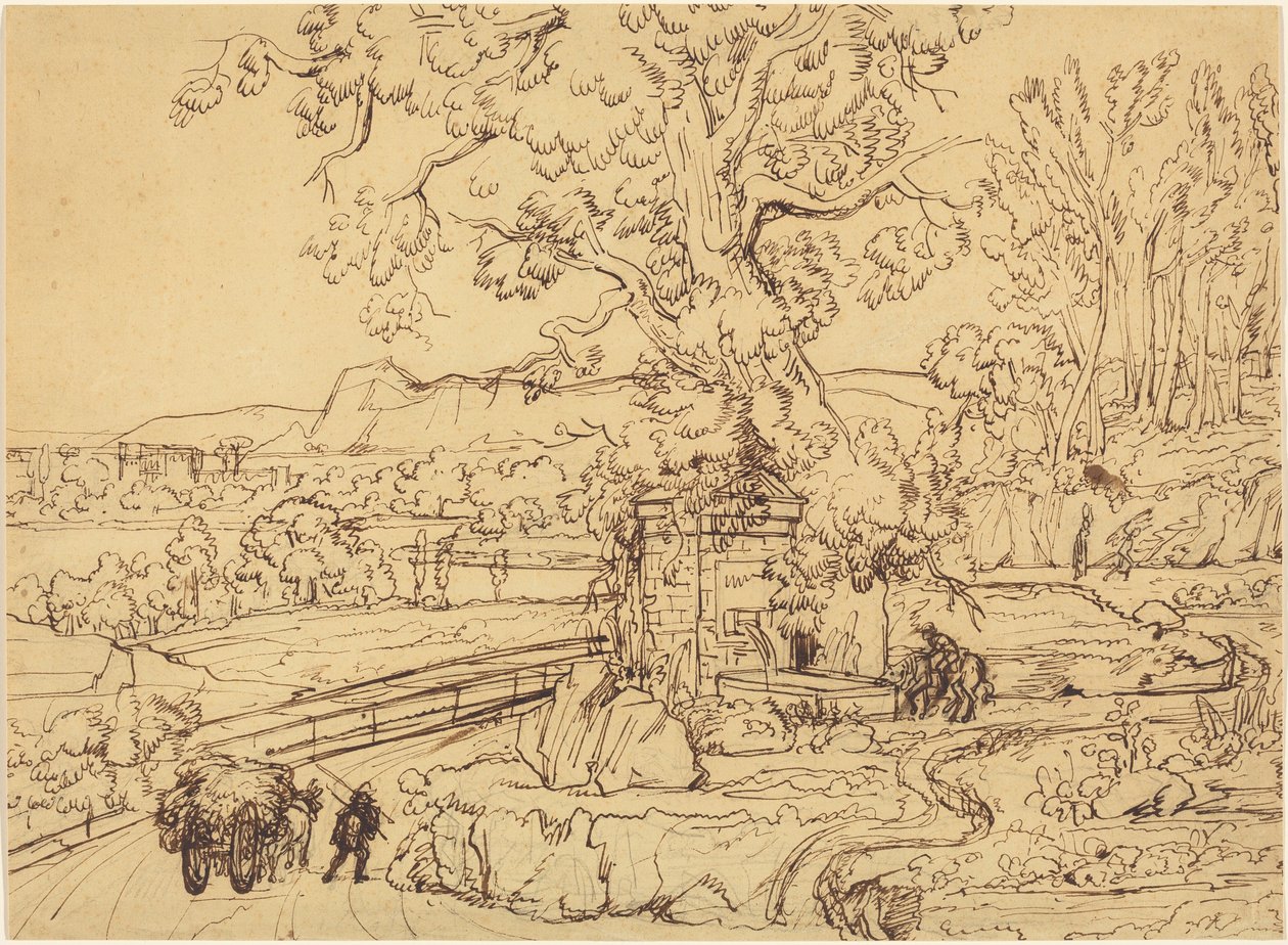 De Romeinse Campagna met een antieke fontein door Joseph Anton Koch