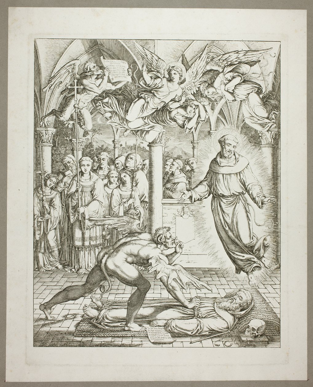 De strijd tussen de duivel en Franciscus van Assisi om de ziel van Guido da Montefeltro, plaat drie uit Darstellungen aus Dante