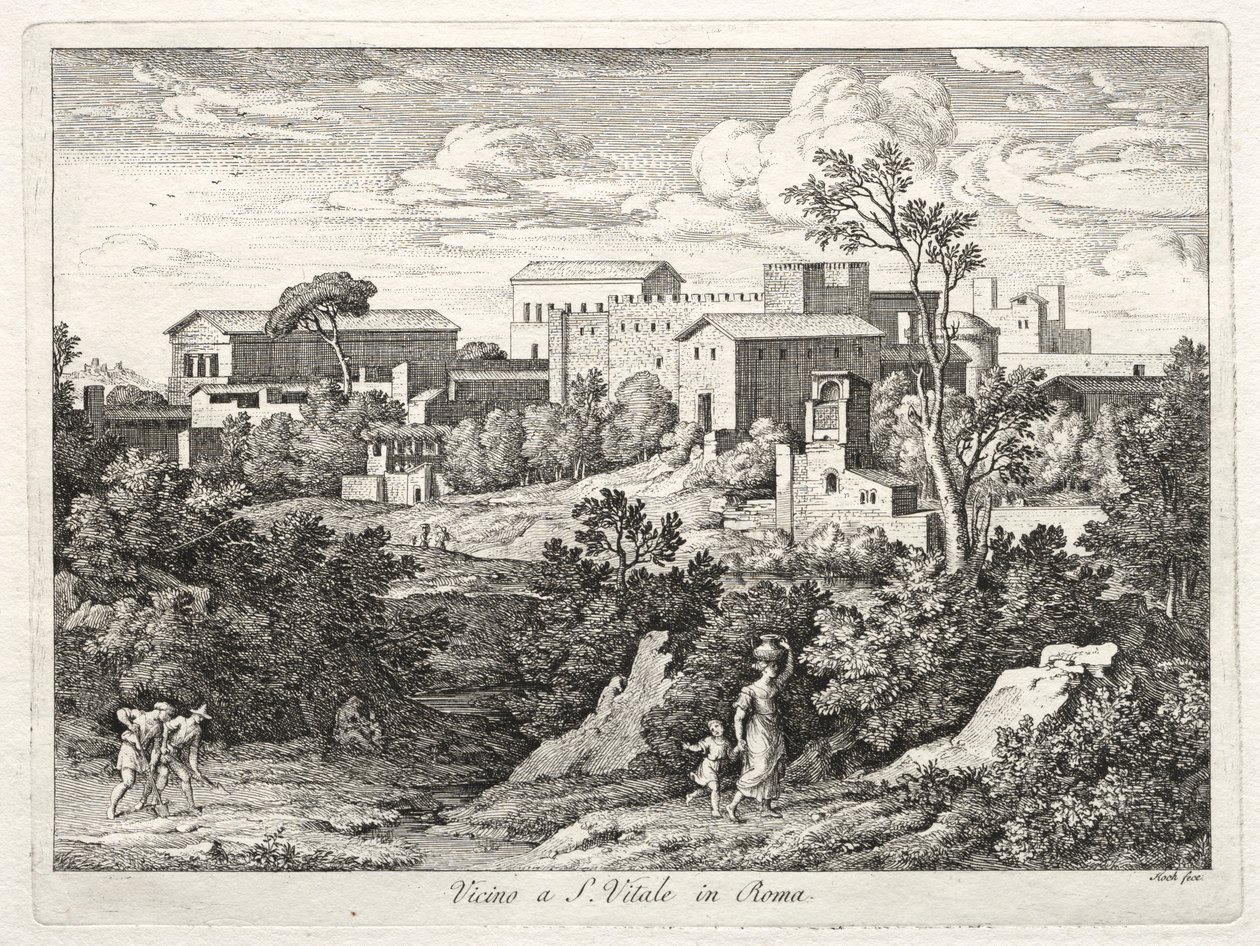 Zicht op San Vitale, Rome, ca. 1810 door Joseph Anton Koch