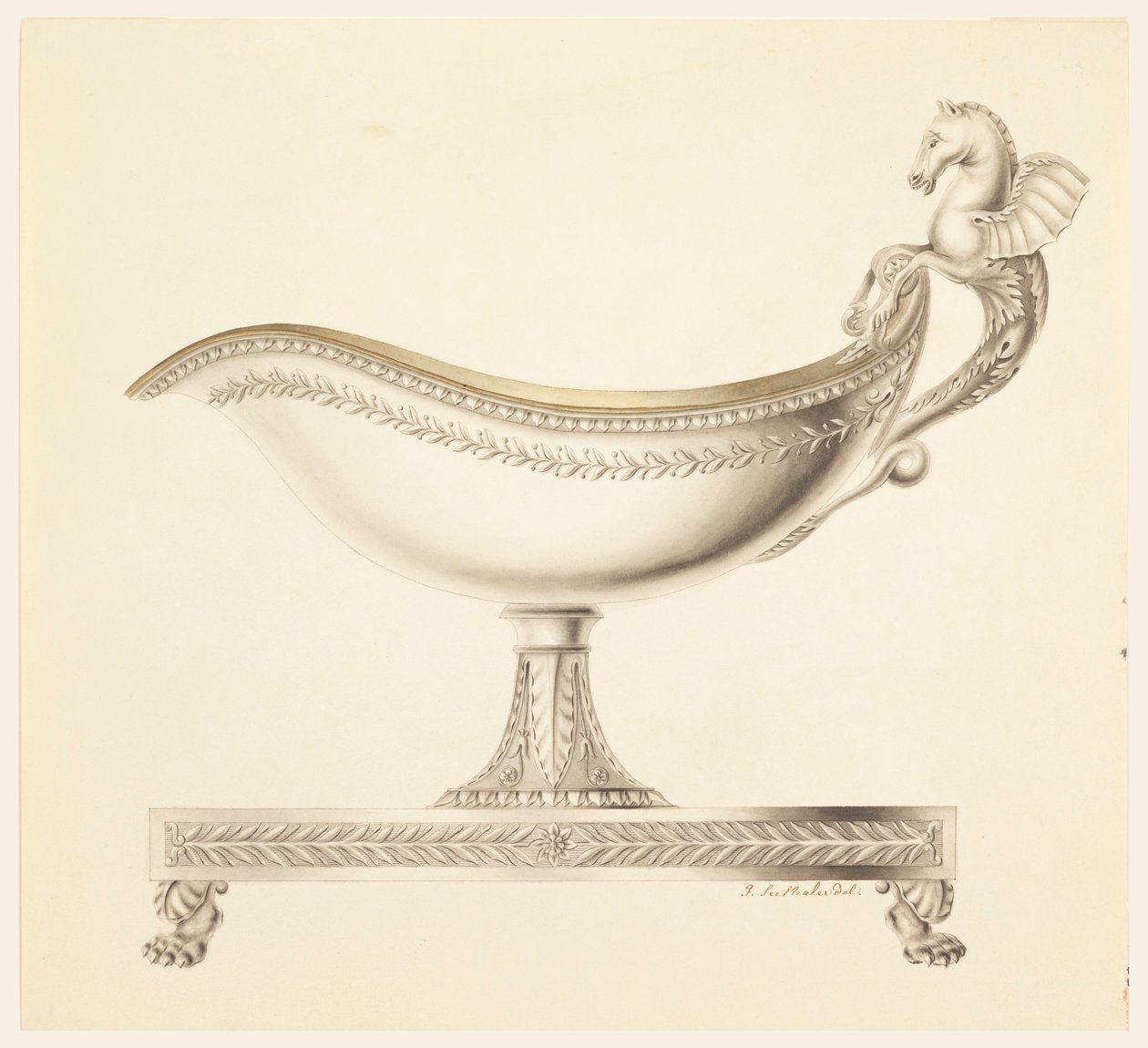 Tekening, Elevatie van een sausboot, 1790-1825 door Joseph Anton Seethaler Ii