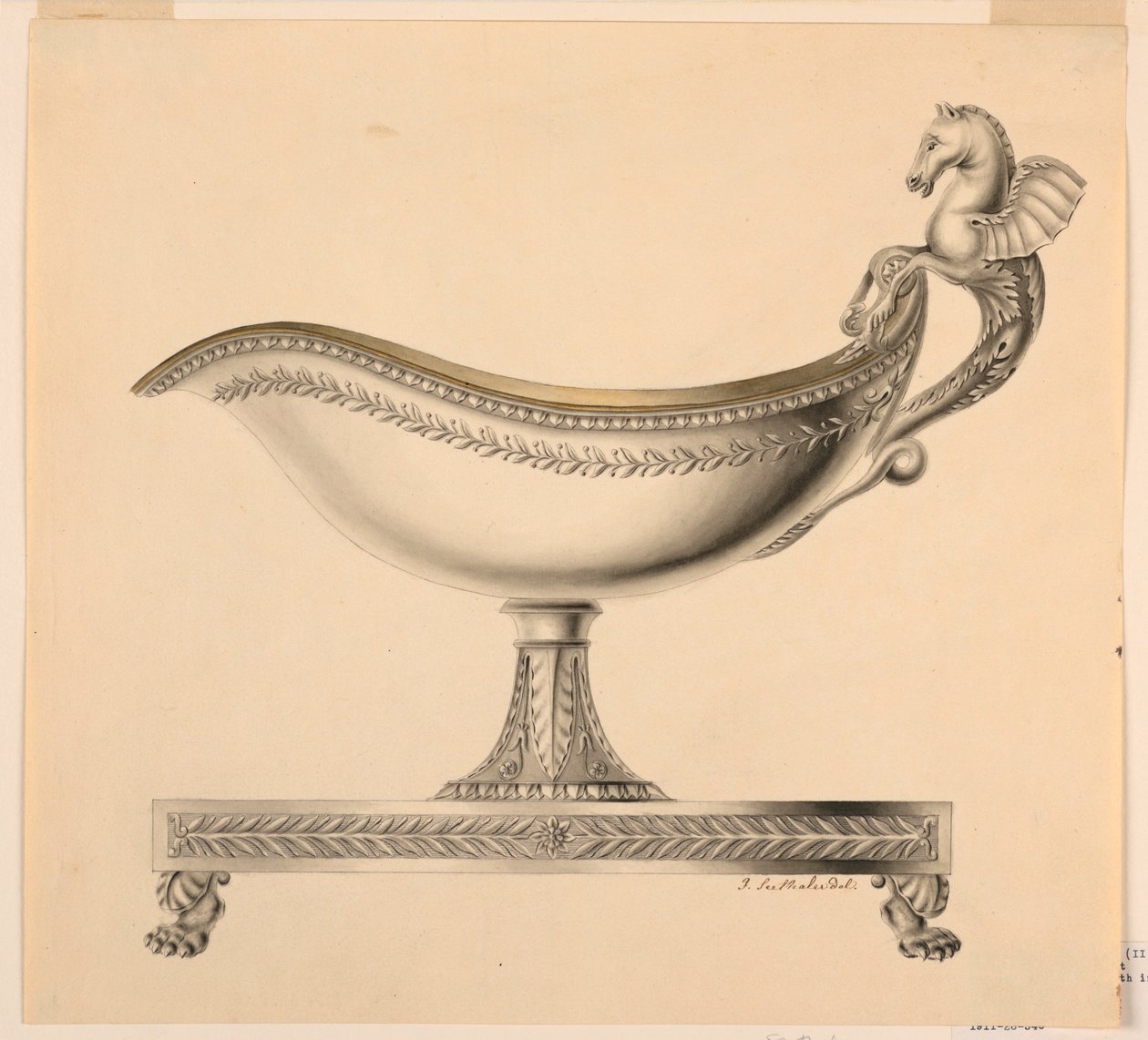 Tekening, Elevatie van een sausboot, 1790-1825 door Joseph Anton Seethaler Ii