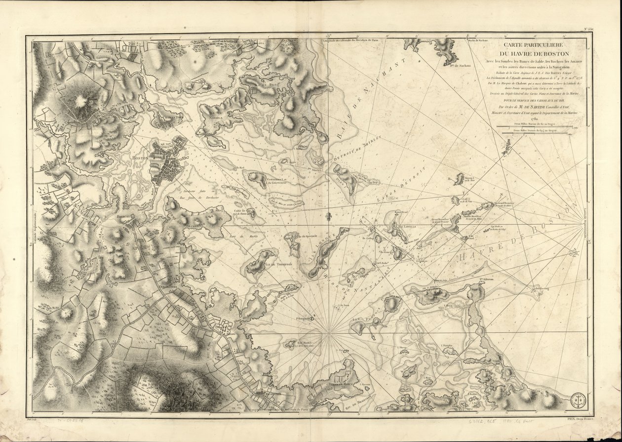 Bijzondere kaart van de haven van Boston met sondes, zandbanken, rotsen en andere nuttige richtingen voor de navigatie door Joseph Bernard; Des Barres Chabert