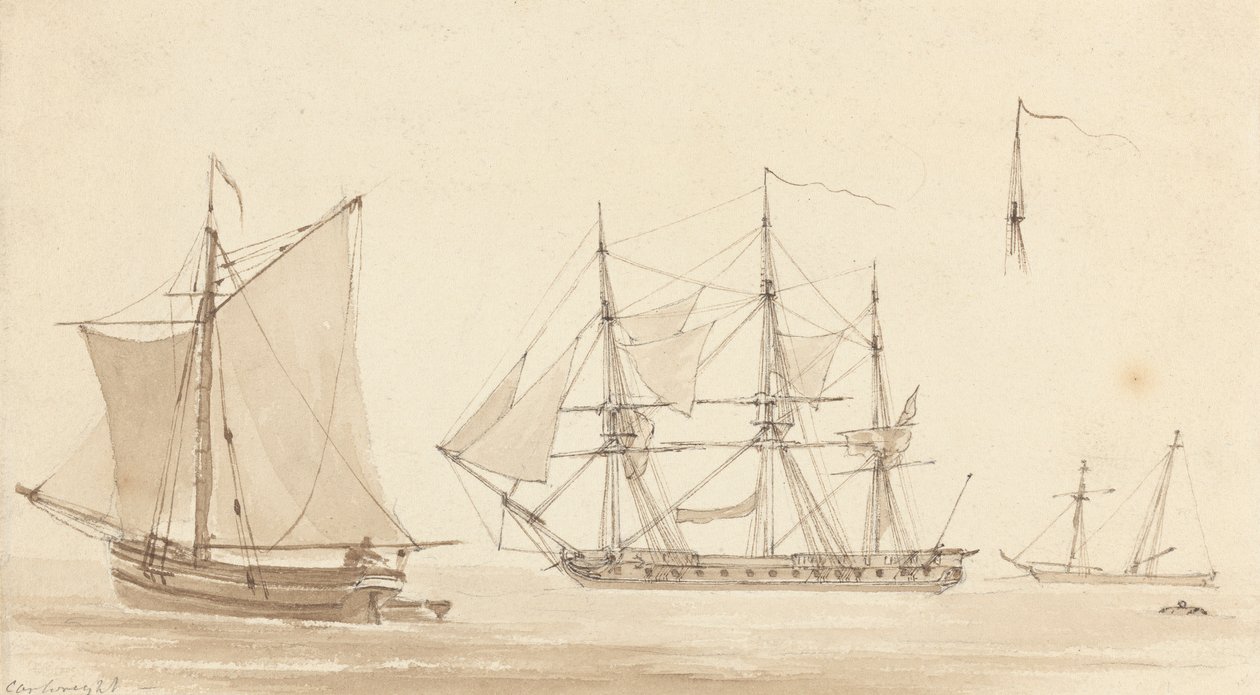 Schoener, Korvet en Vissersboot door Joseph Cartwright