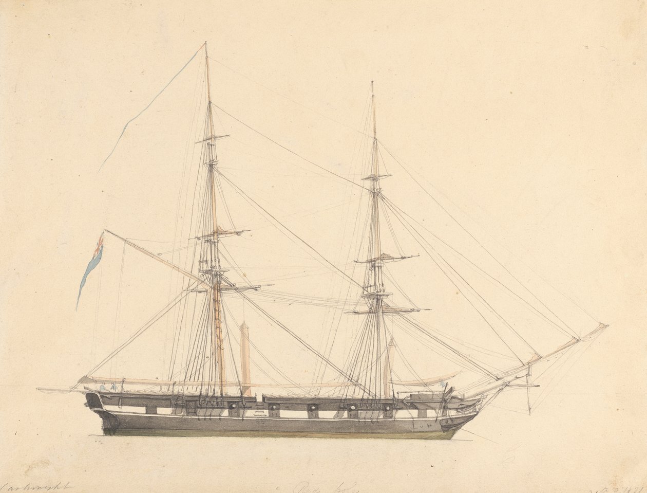 Enkele Brig met Union Jack en Drie Figuren door Joseph Cartwright