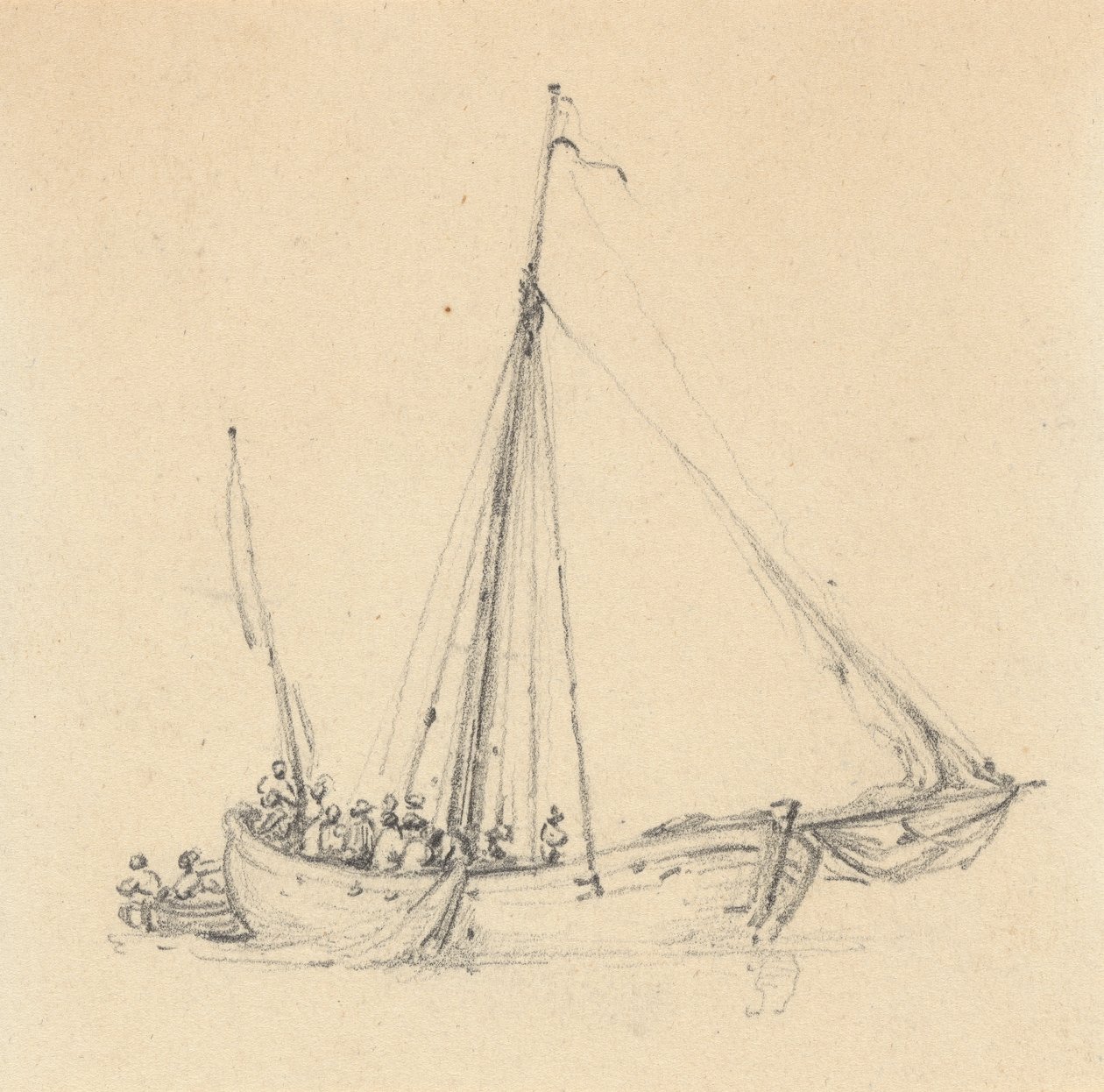 Enkele Ketch, Boeg Vooruit; Roeiboot Achter door Joseph Cartwright