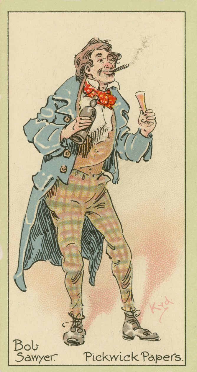 Bob Sawyer, Pickwick Papers (kleurenlitho) door Joseph Clayton (1856-1937) (after) Clarke