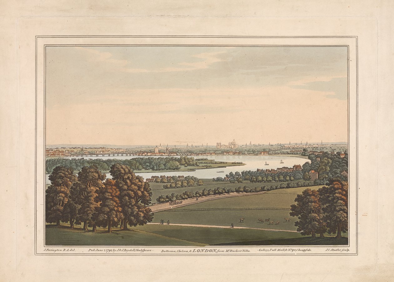 Battersea, Chelsea en Londen vanaf de villa van Mr. Rucker door Joseph Constantine Stadler
