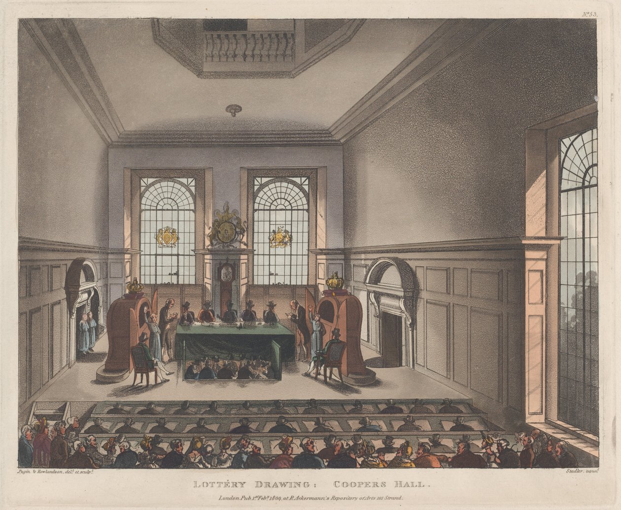 Loterijtrekking, Coopers Hall door Joseph Constantine Stadler