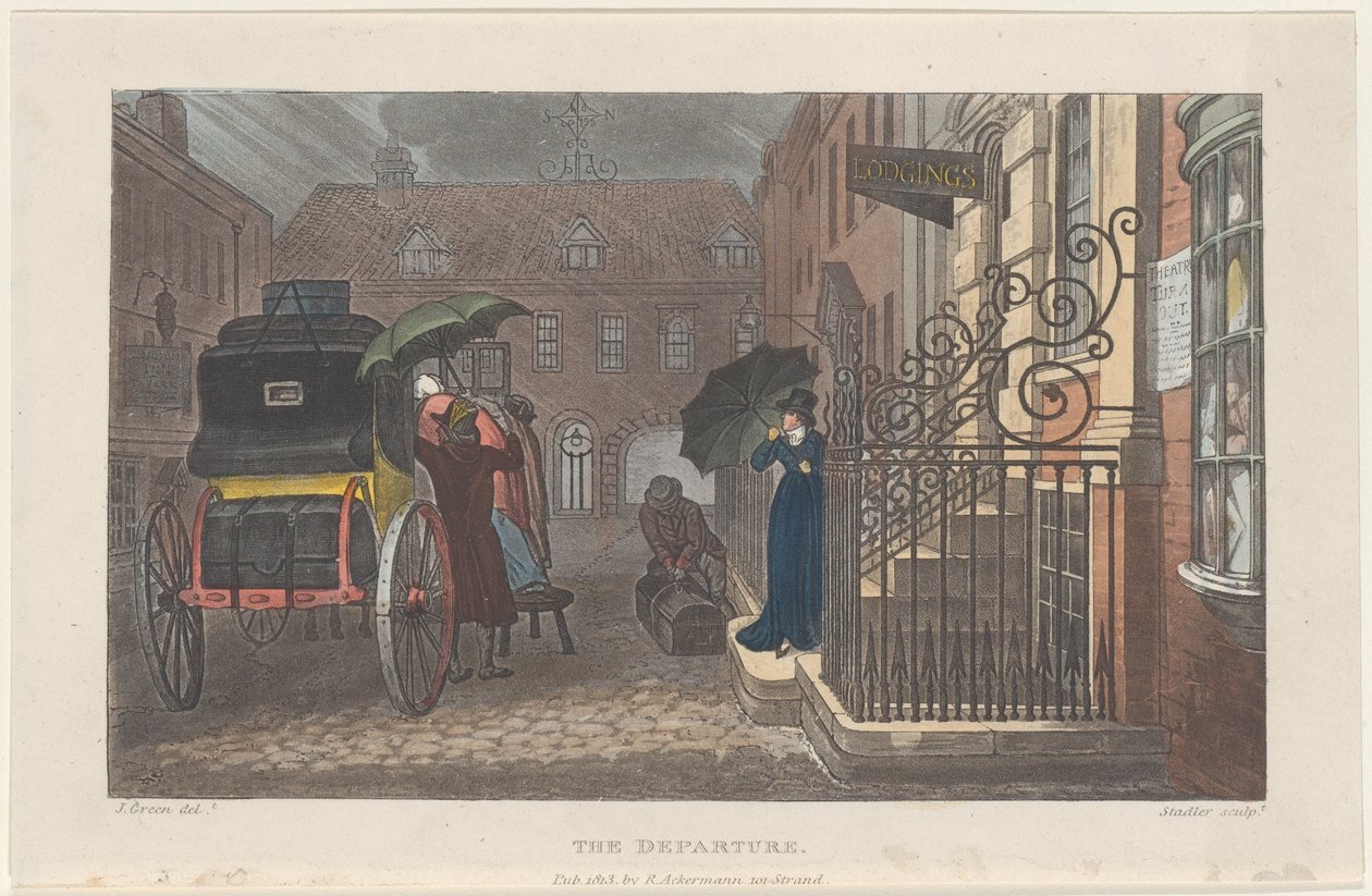Het vertrek, uit Poetical Sketches of Scarborough, 1813 door Joseph Constantine Stadler