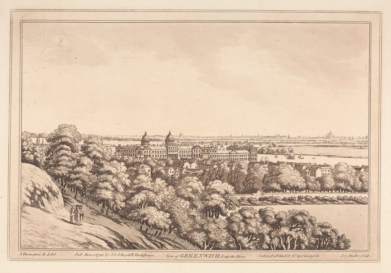 Uitzicht op Greenwich en de rivier door Joseph Constantine Stadler