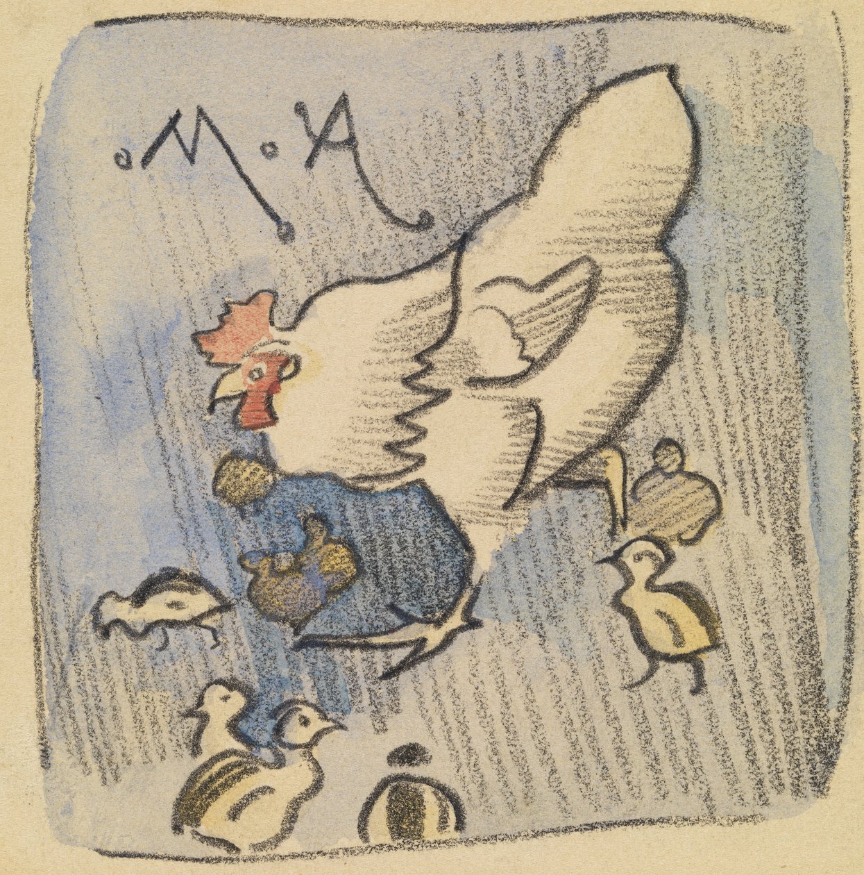 Witte Hen en Kuikens, ca. 1901 door Joseph Crawhall