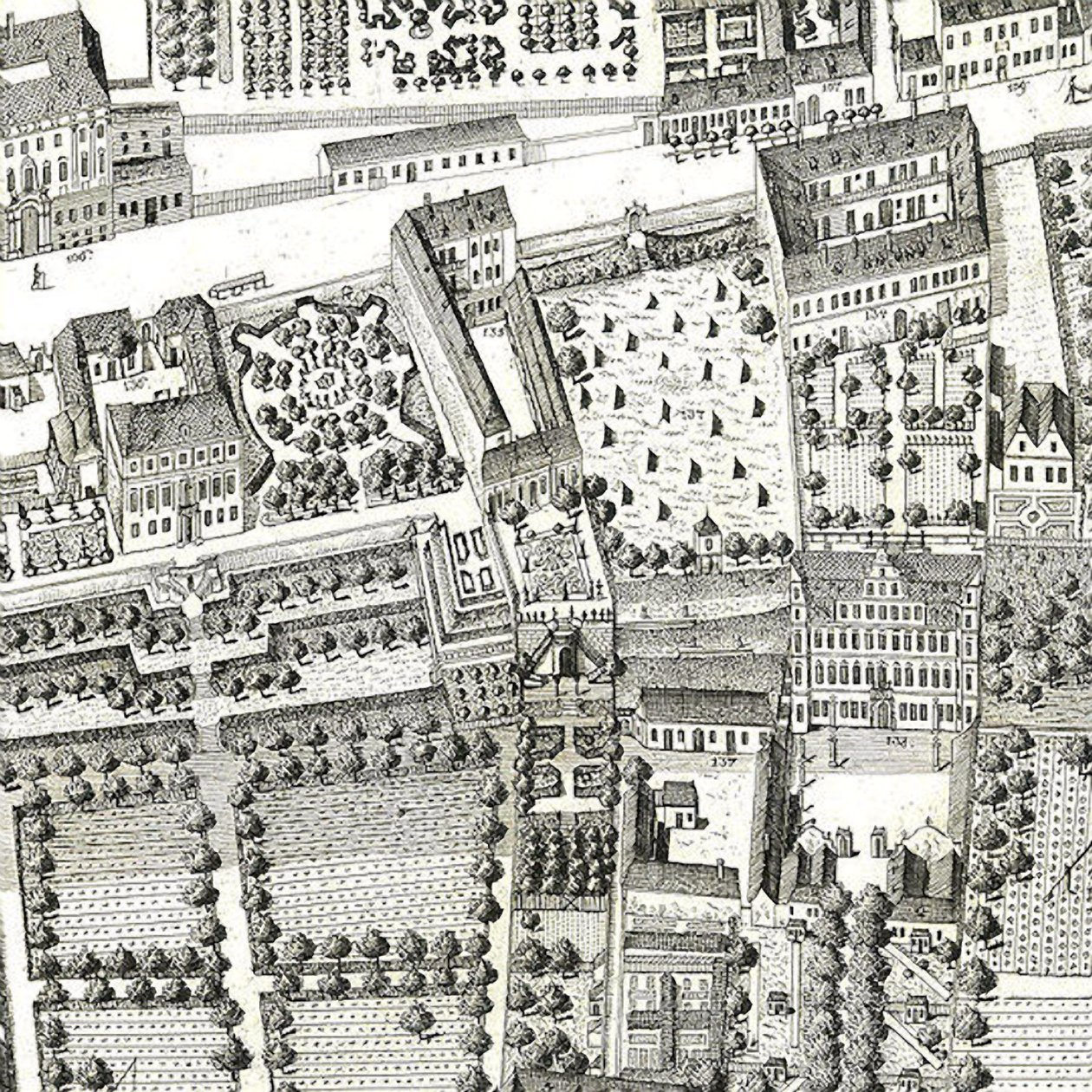 Detail van een kaart van Wenen met 135 Alsergrund waar Mozart en zijn familie woonden in 1788 door Joseph Daniel Huber