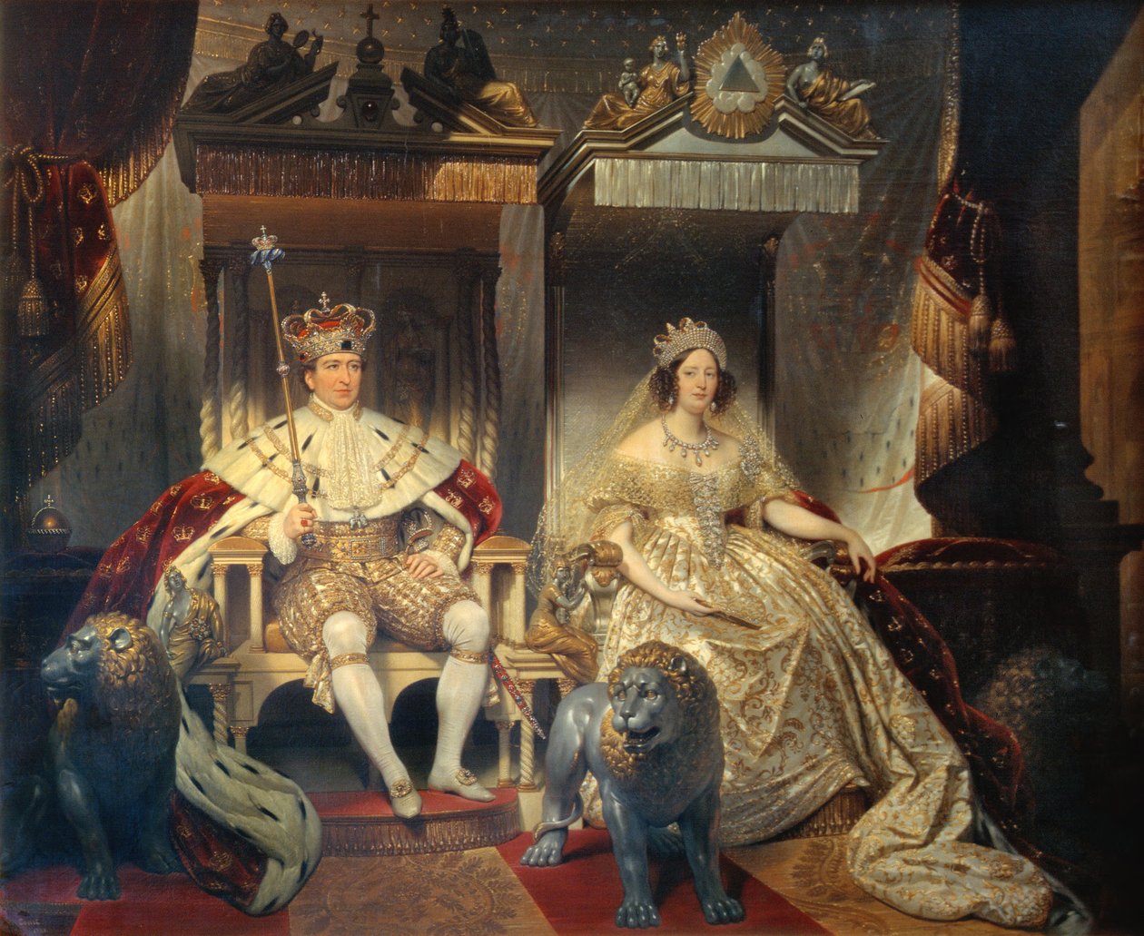 Christian VIII (1786-1848) en koningin Caroline Amalie (1796-1881) in kroningsgewaden door Joseph Desire Court