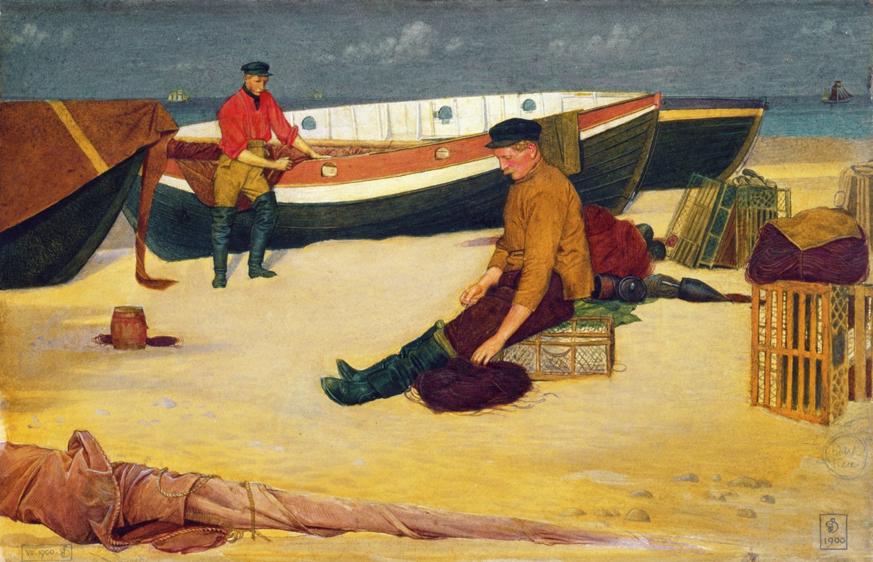Het schoonmaken van de lijnen, 1900 door Joseph Edward Southall