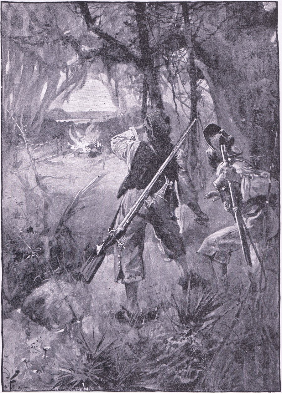 Al hun hutten en huishoudelijke spullen brandden samen op (litho) door Joseph Finnemore